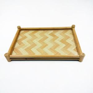 ถาดไม้ไผ่สานทรงสี่เหลี่ยม 40x27x5 ซม. ลายก้างปลา สำหรับใช้ในบ้าน - Product Image 1