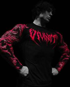 <span class=keywords><strong>Camicia</strong></span> a Maniche Lunghe da <span class=keywords><strong>Uomo</strong></span> con Stampa del Simbolo Tridente, Logo in Stile Gotico Totemico Astratto Scuro, Motivo Decorativo Simmetrico con Spine - Product Image 1