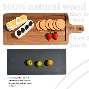 Planche à découper multifonctionnelle en bois d'acacia naturel avec poignée pour la cuisine Planche d'ardoise rectangulaire - Product Image 4