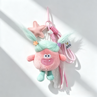 Porte-clés en peluche monstre aux cheveux désordonnés, design anime amusant, poupée en peluche douce et durable, avec cordon tressé, accessoire de sac polyvalent