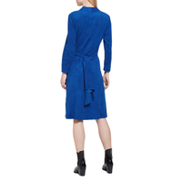 Fournisseur OEM Robe en daim pour femme, col en V, longueur genou, tenue de travail formelle, style professionnel décontracté, vente chaude
