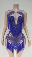 Ocstrade Sofort Lieferbar - Vor Bestellung Anfragen Glitzer-Bodycon-Kleid mit Quasten und Strass für Damen Partykleid Kristall-Verziertes Performance-Outfit