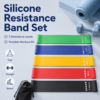 JInkeSilicone Lot de bandes de résistance en silicone à boucles, 5 niveaux, pour entraînement des fessiers, des hanches et des jambes, fitness, exercice, gym à domicile, yoga, étirement élastique
