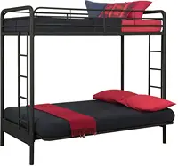 Twin-Over-Futon Convertible Couch and Bed with Metal Frame and Ladder
