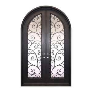 Double portes pivotantes extérieures en acier de sécurité moderne, conception de porte en fer, Double porte d'entrée en verre pour maison Villa - Product Image 5