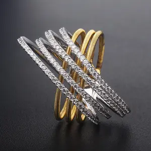 2024 desain baru perhiasan Italia emas padat perak murni cincin 925 berlian 5a kubik zirkonia 18k emas Italia kawat tali cincin