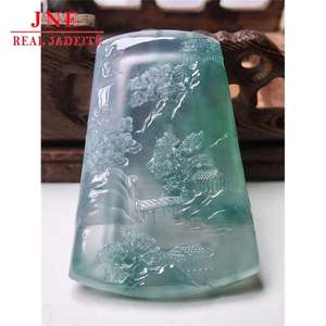 Myanmar mina madera paisaje hielo flores flotantes Jade suerte hombres y mujeres colgante regalo de vacaciones para amigos - Product Image 2