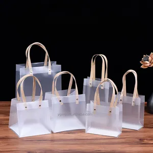PVC Clear Tote Gift Packaging Bags PP Frosted Gift Bag with Handles Transparent Shopping Tote Bag Custom Logo