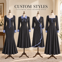 Robe longue décontractée sirène pour femme, tricotée, à col cœur, manches longues, avec nœud et bordure contrastante à carreaux vichy, marque privée