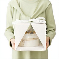 Boîte à gâteau personnalisée en PVC transparent recyclable, sans danger pour les aliments, avec couvercle en papier et ruban, emballage cadeau transparent de luxe, usine OEM ODM