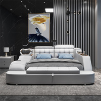 Ensemble de lit haut de gamme moderne en cuir de designer, multifonctionnel avec rangement et fonction massage, pour chambre à coucher, disponible en tailles King et Queen, en bois, pour garçons et filles