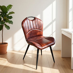 Chaise vintage industrielle durable en cuir buff avec pieds en métal, chaise de restaurant, chaise de table à manger pour hôtel et restaurant. - Product Image 1