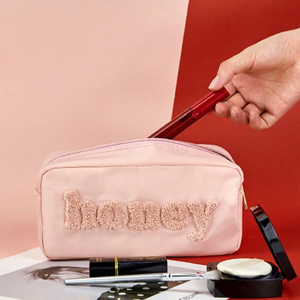 Embroidered Womens Zippered <b>Nylon</b> Cosmetic <b>Bag</b> Fashion Portable Luxury Stylish Travel Daily Use Makeup Storage Water Resistant - Product Image 2