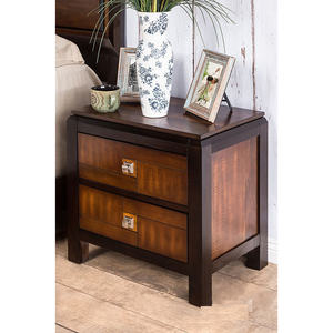 DB Acacia Walnut 2-Drawers Transitional Solid Wood <b>Nightstand</b> Square Chrome Knobs Multitone Unique 1pc <b>Nightstand</b> for Apartment - Product Image 3