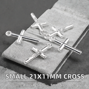 Pendentif croix plaqué argent 21x11mm en alliage de zinc, breloque religieuse pour bracelet ou collier de chapelet - Product Image 2