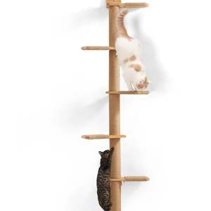 Moderno Árbol para Gatos de Madera de 5 Niveles, Montado en la Pared, con Poste Rascador de Sisal para Escalar y Descansar, Ecológico - Product Image 5