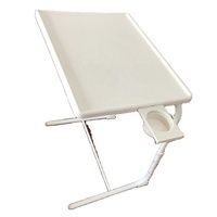 Table pliante, table basse, table d'appoint réglable en hauteur, portable, avec porte-gobelet intégré, blanche