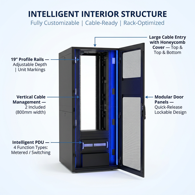 High Security Smart Network Cabinet Server Rack with Smart Lock Password Access and Integrated PDU System