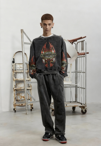 Felpa Vintage lavata da uomo <span class=keywords><strong>con</strong></span> stampa unica, <span class=keywords><strong>felpe</strong></span> da uomo a girocollo larghe da fornitore caldo - Product Image 3