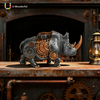 Statue de rhinocéros mécanique artisanale Steampunk Art Déco, figurine d'engrenage industriel, sculpture animale vintage, décoration de bureau à domicile