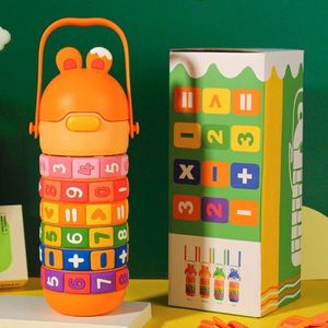 New 430ML Cute Rabbit Student Thermos Cup Stainless Steel Vacuum Flask with Educational Strap Straw for Kids for Math Students - Product Image 1
