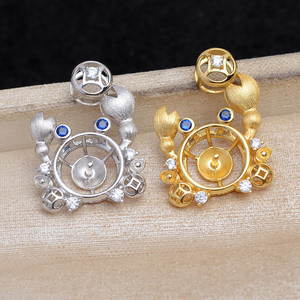 Pendentif crabe argenté 925, accessoire DIY pour bijoux en perles, plaqué or JG5900, base de crabe, finitions de bijoux - Product Image 1