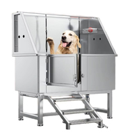 Station de bain professionnelle pour chiens en acier inoxydable 304 écologique 50L pour animaux de compagnie de grande et petite taille avec escalier gauche au sol