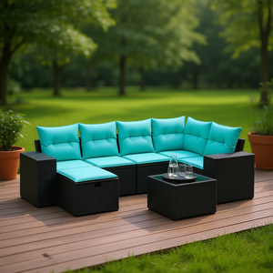 Set di divani da giardino in polyrattan, 7 pezzi con cuscini, mobili da esterno, posti a sedere in stile moderno e contemporaneo per 7 persone - Product Image 2