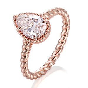 Pear Cut 1.35carat IGI certificate lab grown diamond band real solid rose gold <b>Rope</b> shape fashion women engagement wedding ring - Product Image 3