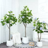 Ornements de plantes artificielles en pot multi-pièces, en plastique, durables et écologiques, en forme d'hortensia, pour le sol du salon et la décoration de Thanksgiving