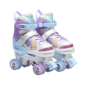Adjustable Double Row <b>Roller</b> Skates For Children Eight Wheel Pu Full Flash Unisex New Style Size Xs27 30 S31 34 M35 38 L39 42 - Product Image 2