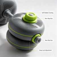 Ensemble d'haltères souples réglables 3-en-1, barre de musculation et kettlebell convertibles, capacité 40 kg, rempli de sable de fer, anti-collision