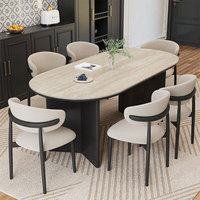 Ensemble de table à manger moderne et populaire de haute qualité, plateau en pierre frittée, pieds en bois massif, pour 6 à 8 personnes, utilisation à domicile, salle à manger