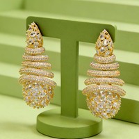 D374E Anting Zirkonia Mikro Kubik Penuh untuk Pernikahan, Hadiah Anting Pengantin Desain Baru Super Mewah Koleksi Anting Bunga Kerangka