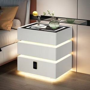 Mesa de <span class=keywords><strong>Noche</strong></span> Moderna Multifuncional <span class=keywords><strong>Blanca</strong></span> con 3 Cajones, Carga Inalámbrica LED, Mueble Duradero para el Hogar, Bar, Apartamento, Dormitorio - Product Image 1