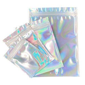 LT özel logo açılıp kapanabilir yan fermuar Mini temizle pembe şeker kahve plastik 28 zikilitli Mylar holografik kılıf çanta ambalaj - Product Image 2