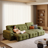 Sofá Cama Reclinable Manual de Tres Plazas, Moderno, en Chenilla Crema, con Reposacabezas Ajustable, Tela Lavable Extraíble, Control Remoto de Madera