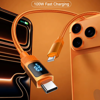 Câble de charge rapide Type-C orange 1,2 m 100 W avec gaine tressée en cuivre pur et affichage numérique pour iPhone 17 et tablette