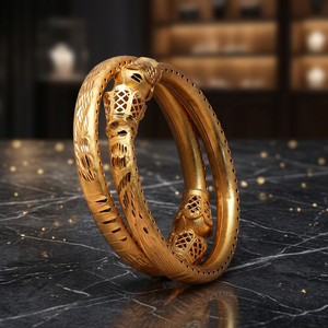 เครื่องประดับแฟชั่นกำไลข้อมือชุบทองแบบดั้งเดิมและลายดอกไม้ย้อมสีทอง - Product Image 5