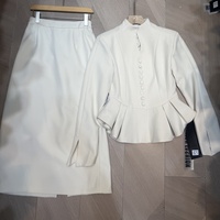 Costume deux pièces pour femme, blazer et jupe élégants et décontractés, en spandex/polyester, coupe ajustée, col montant, motif uni, automne, longueur totale