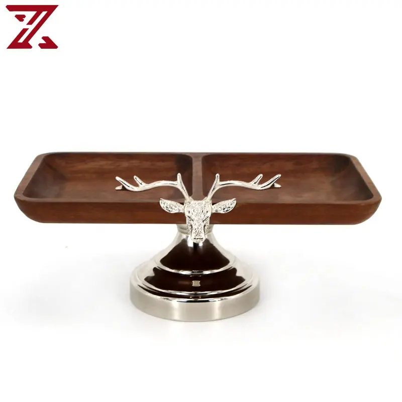 2 divided rectangle fruit dishes dessert dinner bread wood food tray with metal deer head decoration