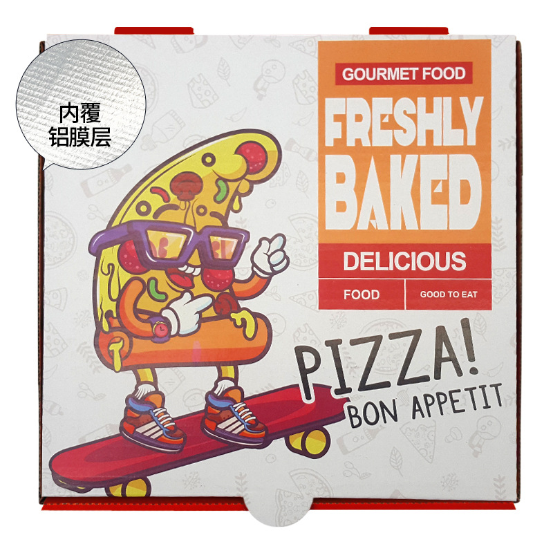 Disposable 7/8/9/10/12 inch retro design aluminized pizza box pizza packing box thick corrugated report This product does not su