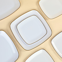 Assiettes carrées jetables en plastique PS de haute qualité avec bordure dorée, lourdes et décoratives, pour desserts de fête et mariages