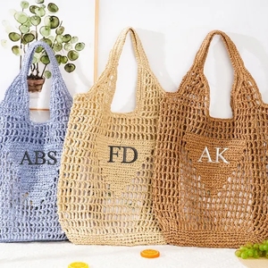 Bolso con asa de <span class=keywords><strong>iniciales</strong></span> personalizado bordado bolso de playa personalizado bolso de mano de viaje para niña para regalo de fiesta - Product Image 1