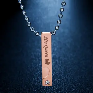 Collar De Pareja Stainless Steel Her King And His Queen Pendant Necklace Rose Gold Plated Couple Rectangle Pendant Necklace