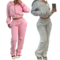 Fabricant de vêtements, survêtements personnalisés avec logo, ensemble deux pièces, veste à capuche zippée et pantalon de jogging brodé, survêtements pour femmes