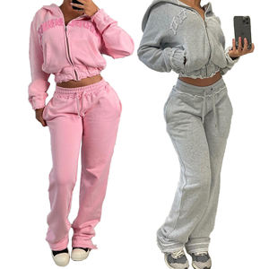 Clothing Manufacturer Custom Logo <strong>Tracksuits</strong> Two Piece Set Zipper Hooded Jacket and Embroidered Jogger Pants Women Sweatsuits - Product Image 4