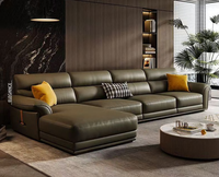Canapé d'angle inclinable en cuir pleine fleur minimaliste italien, combinaison moderne de luxe léger pour salon de villa