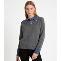 Pull en maille respirant en polyester/nylon de qualité supérieure, à col bleu, à manches longues, à bouton unique, pour femme, automne