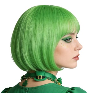 Perruque Bob Courte Verte Anime Carnival Cross-border avec <span class=keywords><strong>Frange</strong></span> en Fibre Haute Température, Modèle Ondulé Effet Air, Styles Variés pour Cosplay - Product Image 1